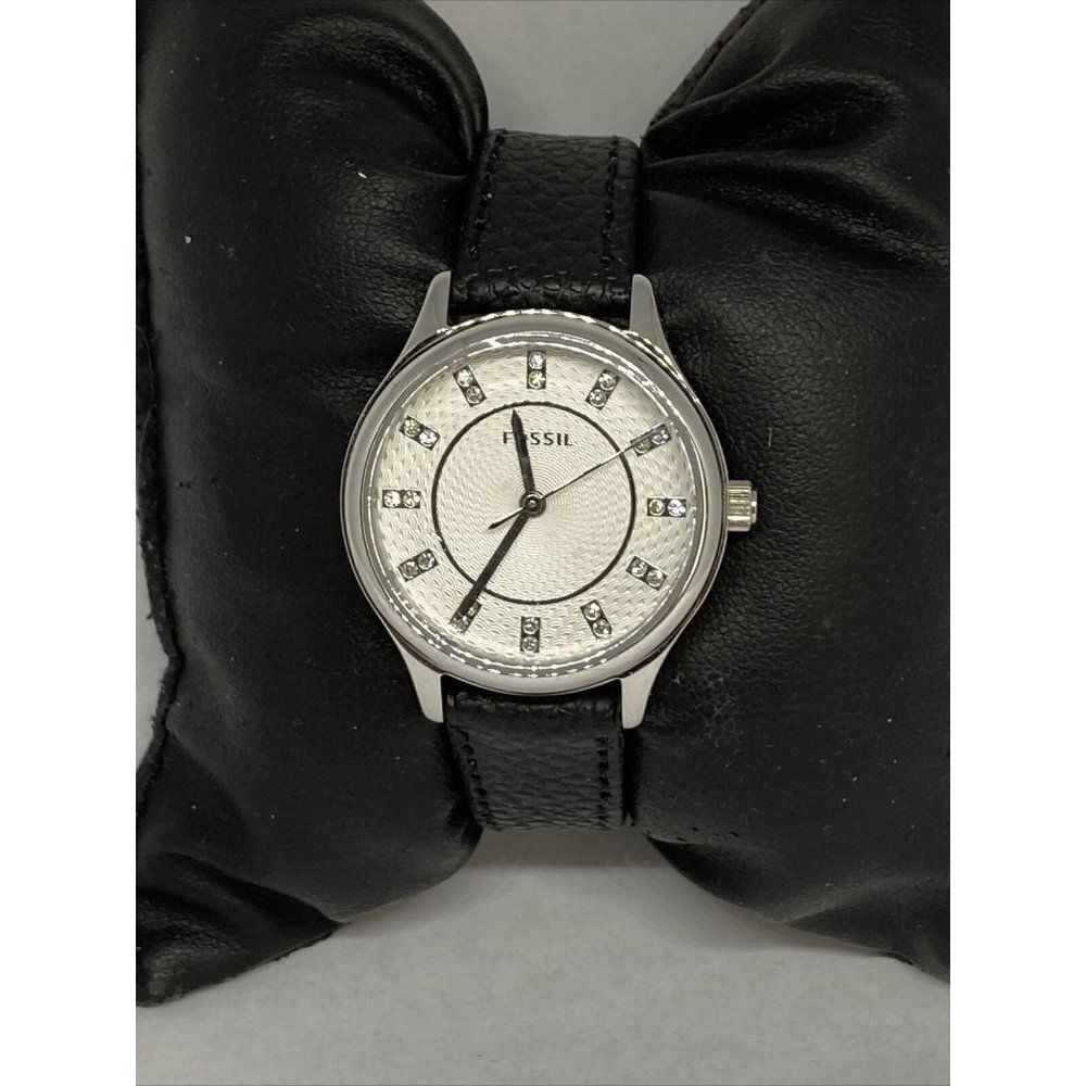 Fossil BQ1570 Women's Black Leather Silver Analog